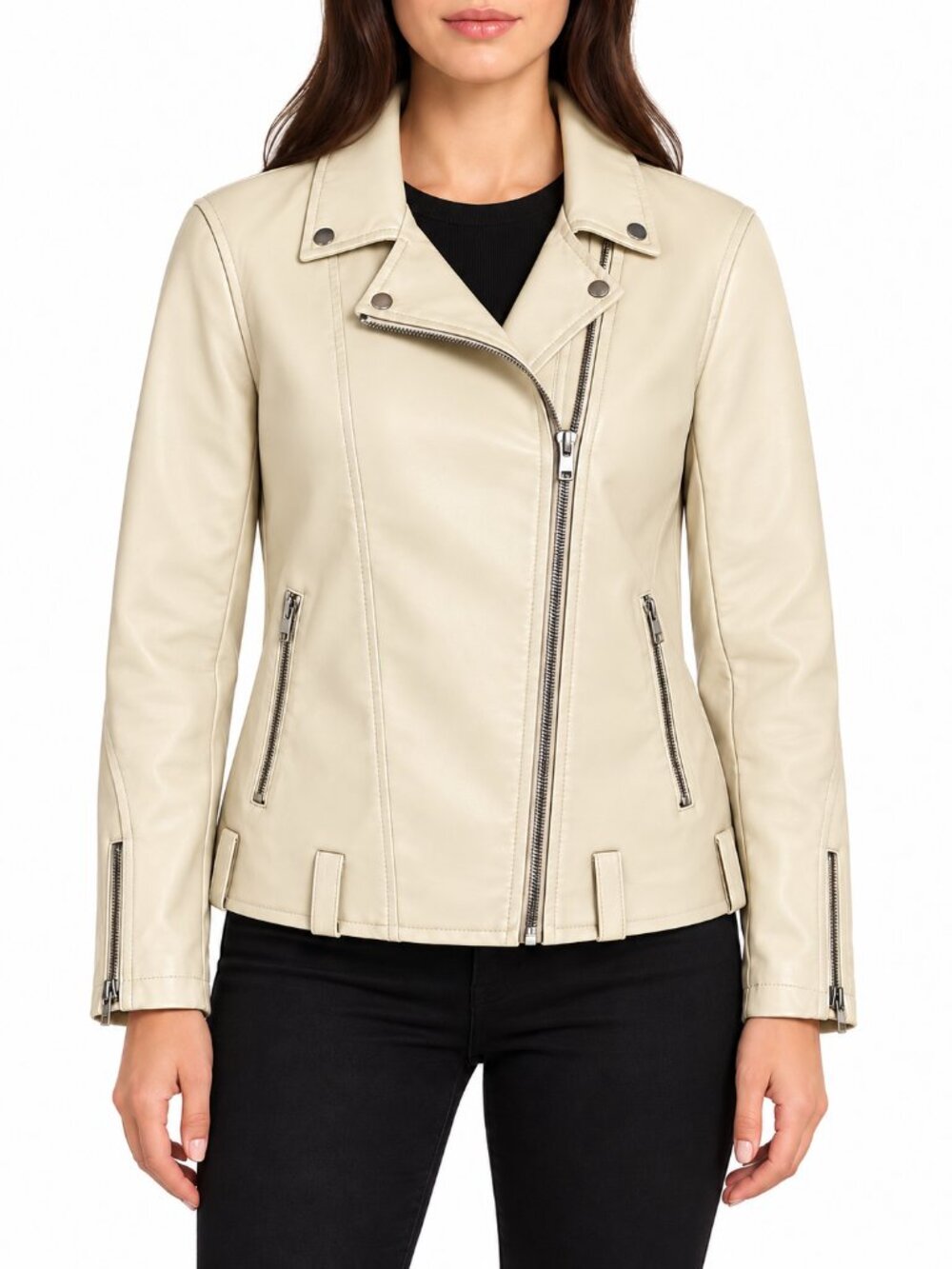 ASOS Women's Cream & Black Camo Faux Leather Biker Jacket, 2